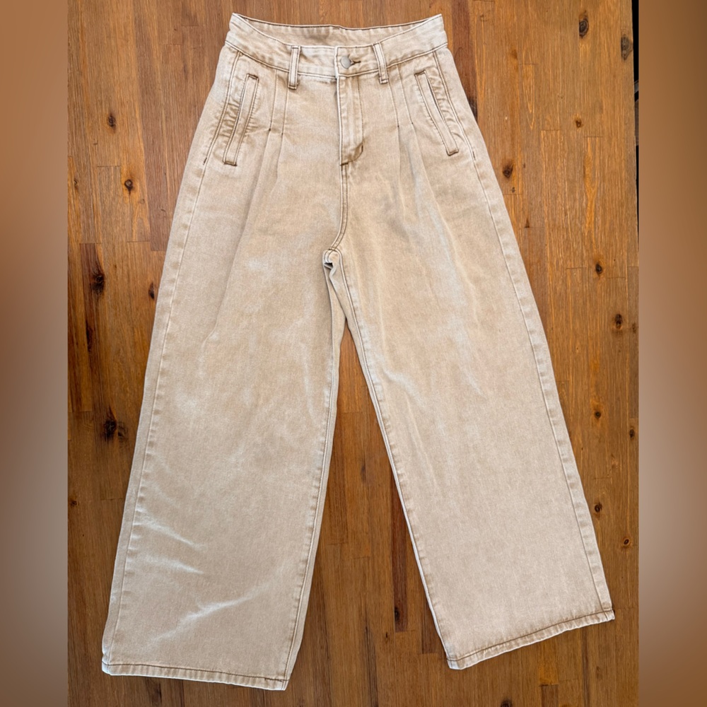 High-Waisted Tan Wide-Leg Jeans